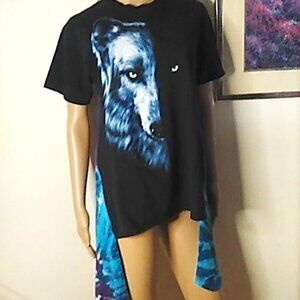 T Shirt Wolf With Tie Dye Inserts Size M Short Sleeve Upcycled Boho 1 Of A Kind